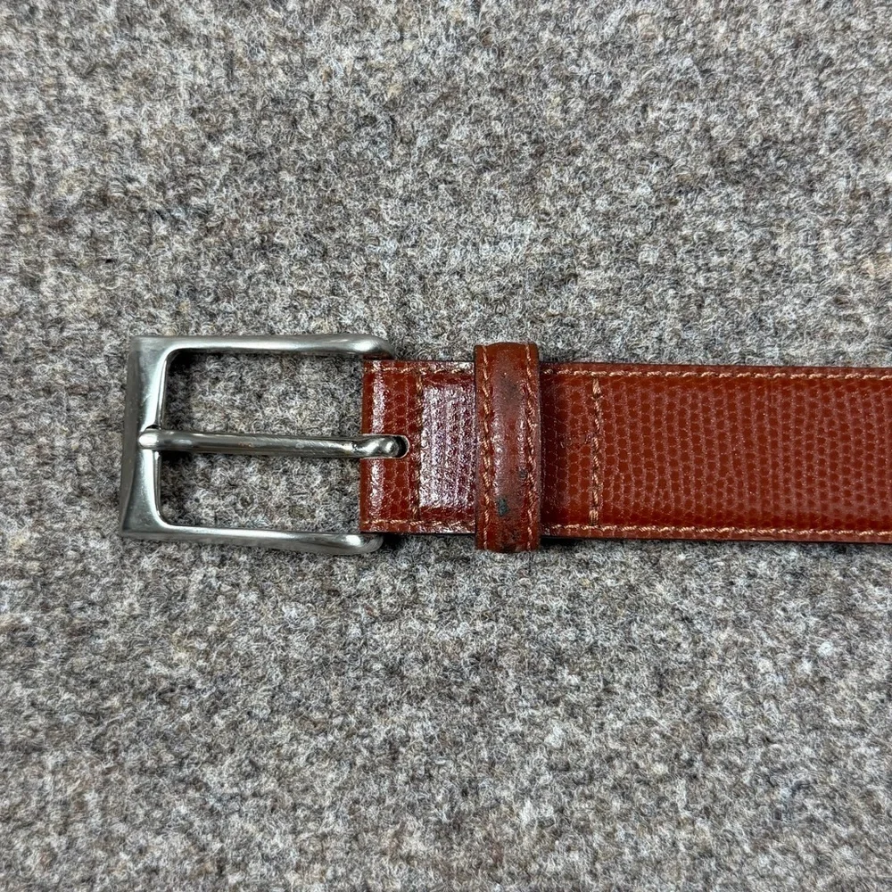 Miguel Bellido Brown Genuine Leather Belt Mens Size 36 Silver Tone Square Buckle